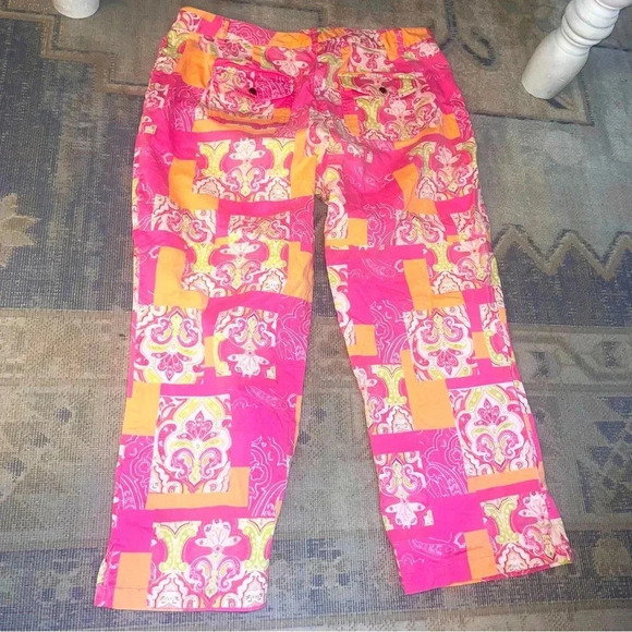 Hawaiian Tropic Vintage 80s Sz 14 Pink Patchwork Ankle Pants - Picture 8 of 15